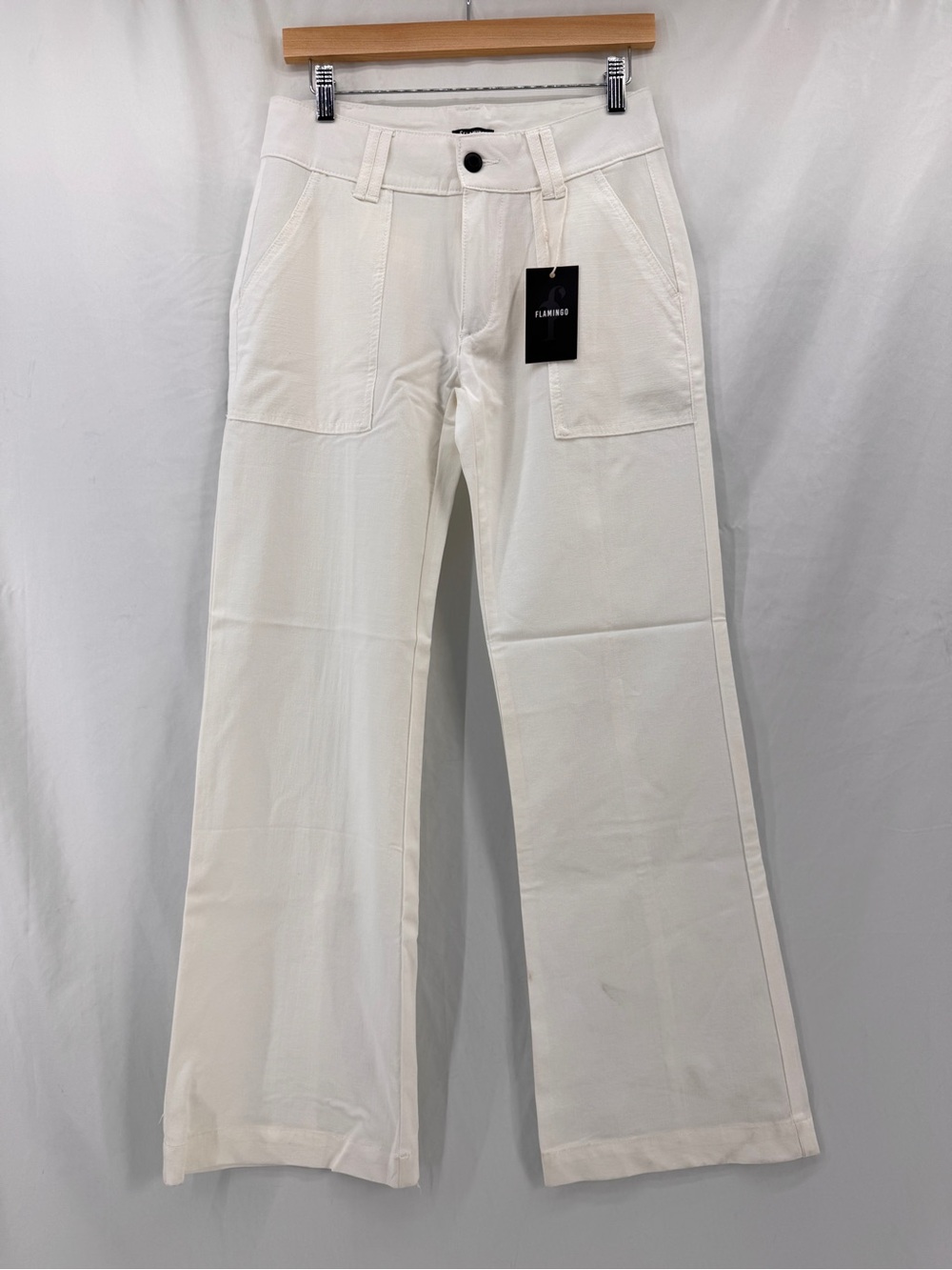 White Linen Blend Summer Trousers Size Small 4/6 Wide Leg Utility Coastal Chic